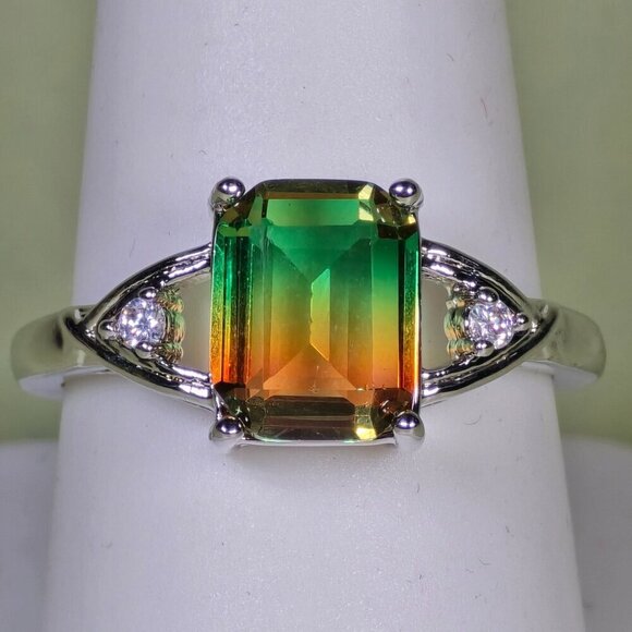Bi-Color Simulated Tourmaline Silvery Ring Size 7 (NWOT) - Picture 2 of 6
